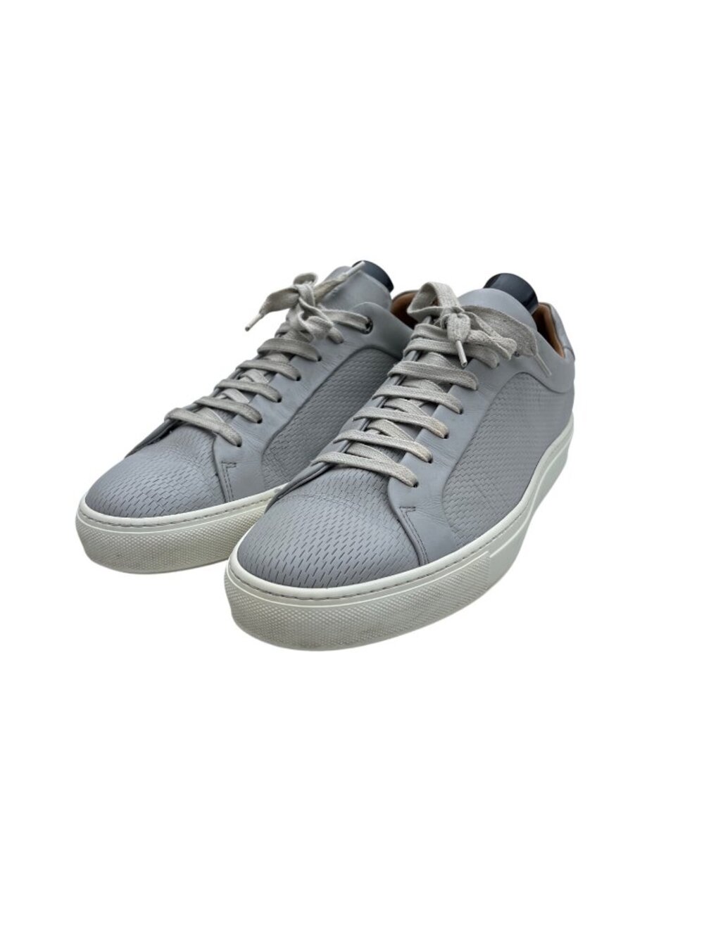 Hugo Boss Mens Italian Leather Sneakers Size 12 Light Gray Textured Design - Picture 2 of 6